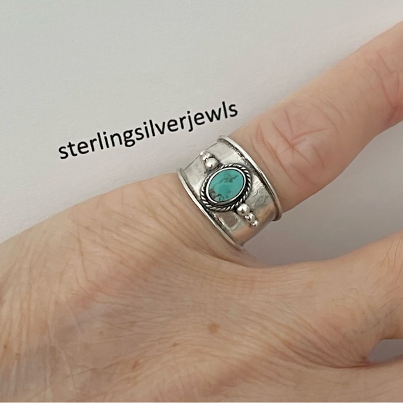 Sterling Silver Bali Style Genuine Turquoise Toe Ring, Silver Rings, Midi Ring - Picture 3 of 14